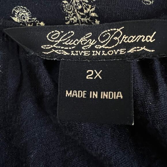 Lucky Brand Womens Peasant Tunic Top XL Blue White Boho Print Viscose 3/4 Sleeve - Picture 5 of 7